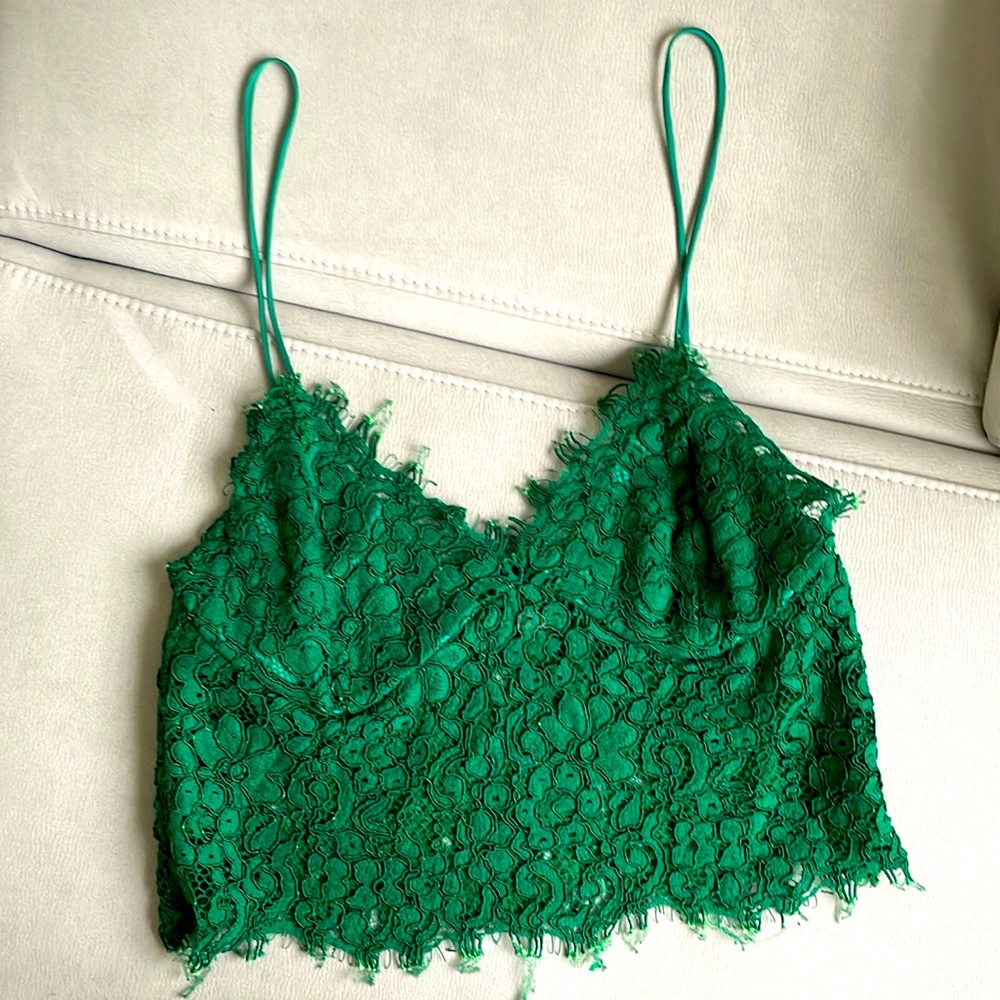 ZARA Women Green Lace Crop Top